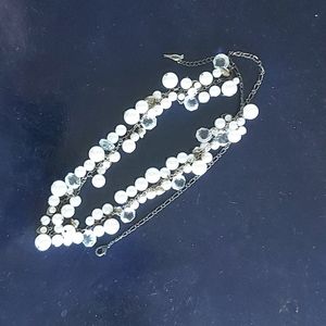 Pearl + crystal drops long necklace